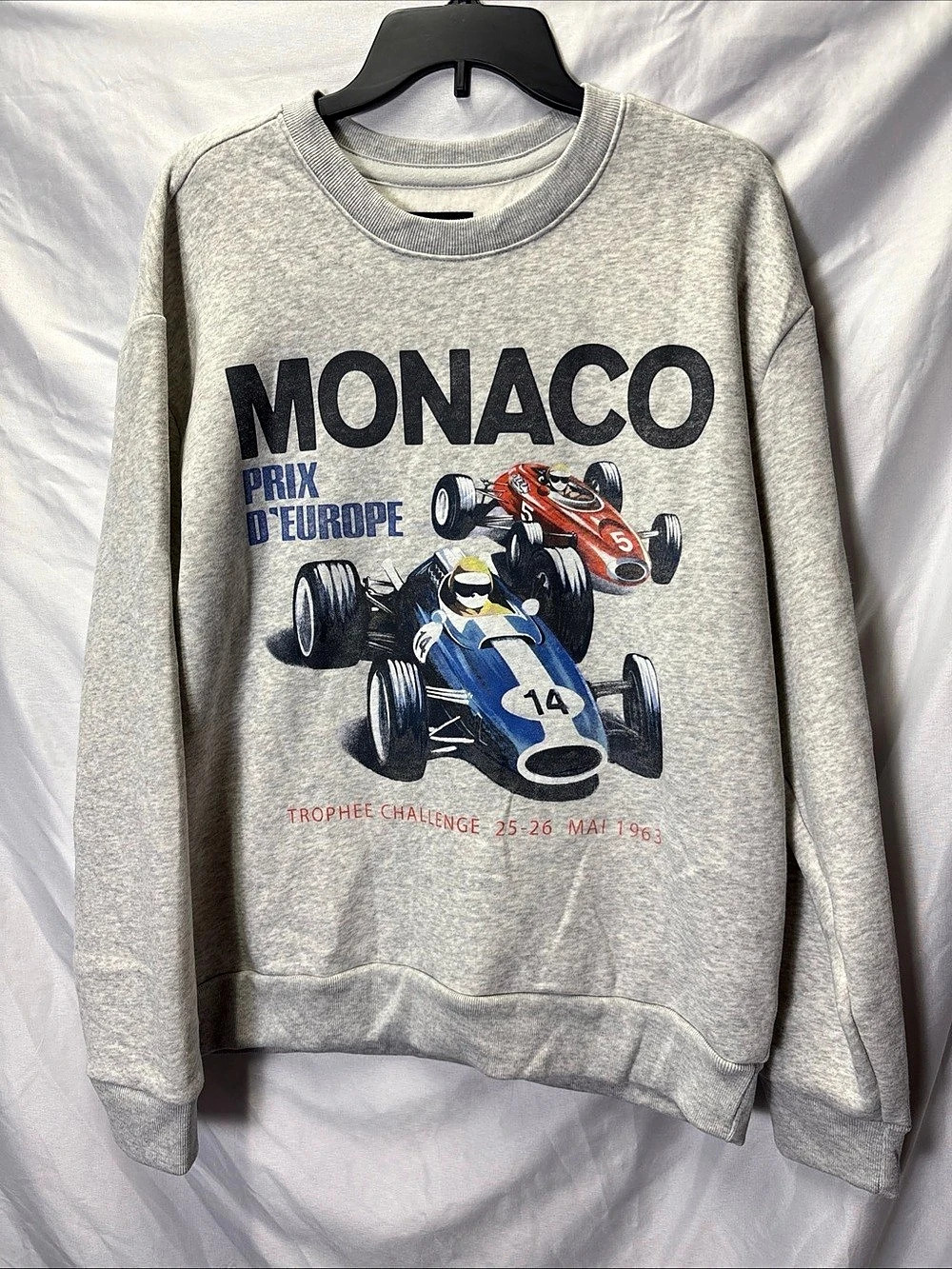 Hollister Relaxed Monaco Racing Graphic Crew Sweatshirt Gray & Blue - Large